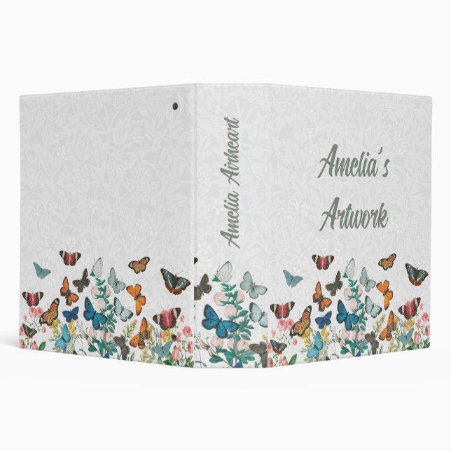Personalized Vintage Butterflies Art Binder Girls (Background)