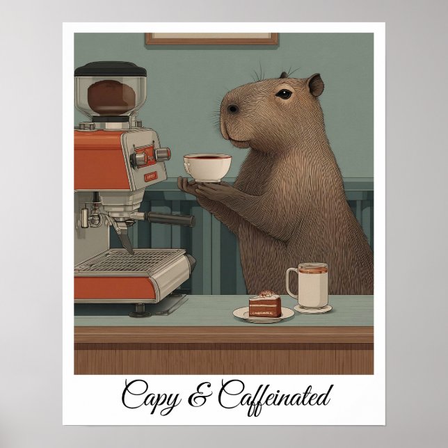 Personalized Vintage Capybara Coffee Shop Print (Front)