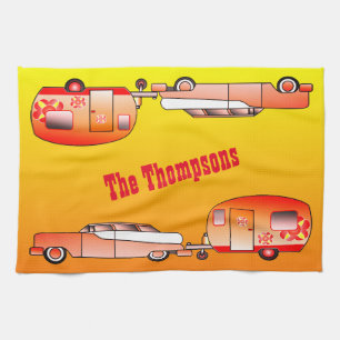 Personalized Vintage Car and Caravan Dish Towel