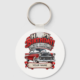 Personalized Vintage Car Birthday Card for Men Keychain
