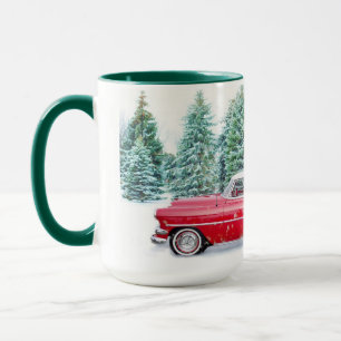 Personalized Vintage Car Winter Scene, Winter Mug