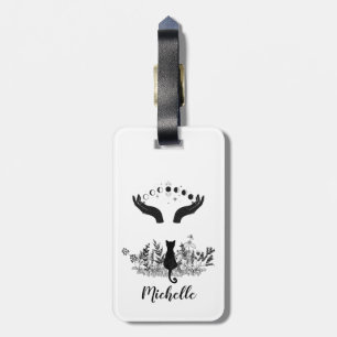 Personalized Vintage Celestial Moon Phases Cat Luggage Tag