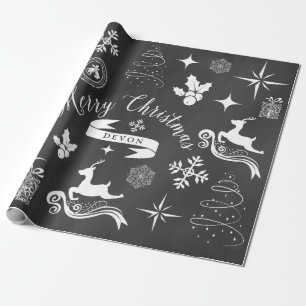 Personalized Vintage Chalkboard Christmas Wrap Wrapping Paper
