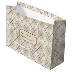 Personalized Vintage Christmas Argyle Gift Bag