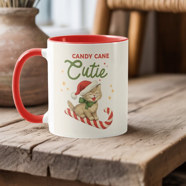 Personalized Vintage Christmas Candy Cane Cat Mug (Personalized Vintage Christmas Candy Cane Cat Mug)
