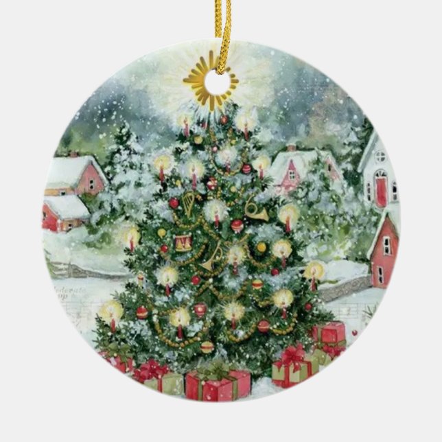 Personalized Vintage Christmas Card Ornament (Front)