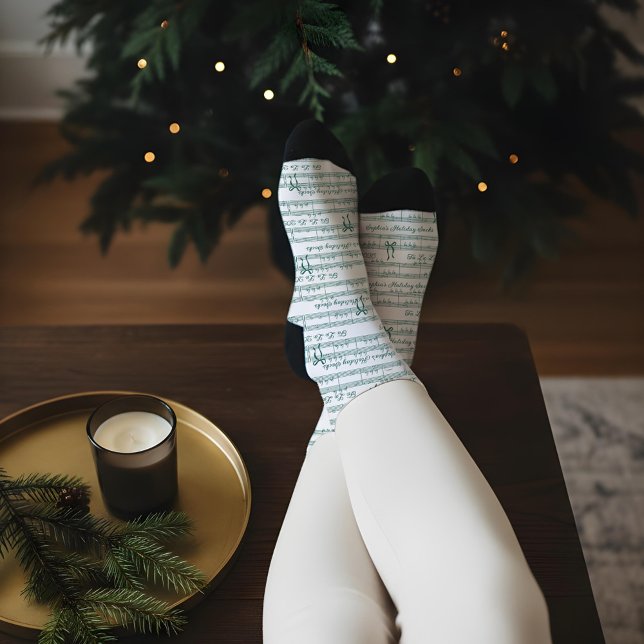 Personalized Vintage Christmas Carol Music Note Socks (Personalized Vintage Christmas Carol Music Note Socks)
