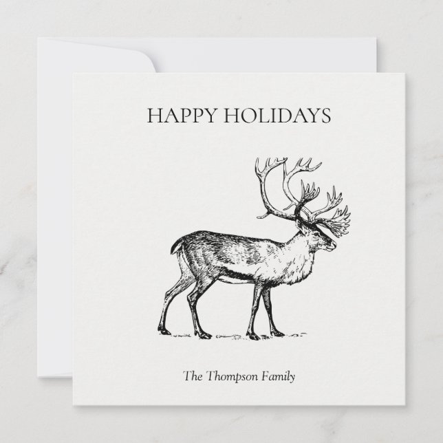 Personalized Vintage Christmas Deer Happy Holidays Holiday Card (Front)