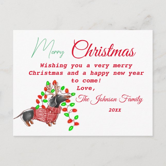 Personalized Vintage Christmas Doxie Postcard (Front)