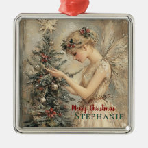 Personalized Vintage Christmas Fairy and Tree