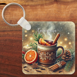 Personalized Vintage Christmas Market Mulled Wine Keychain