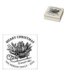 Personalized Vintage Christmas Sleigh with Gifts Rubber Stamp