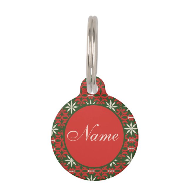 Personalized Vintage Christmas/winter patterned Pet Tag (Front)