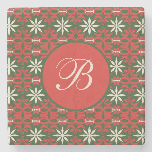 Personalized Vintage Christmas/winter patterned  Stone Coaster (Front)