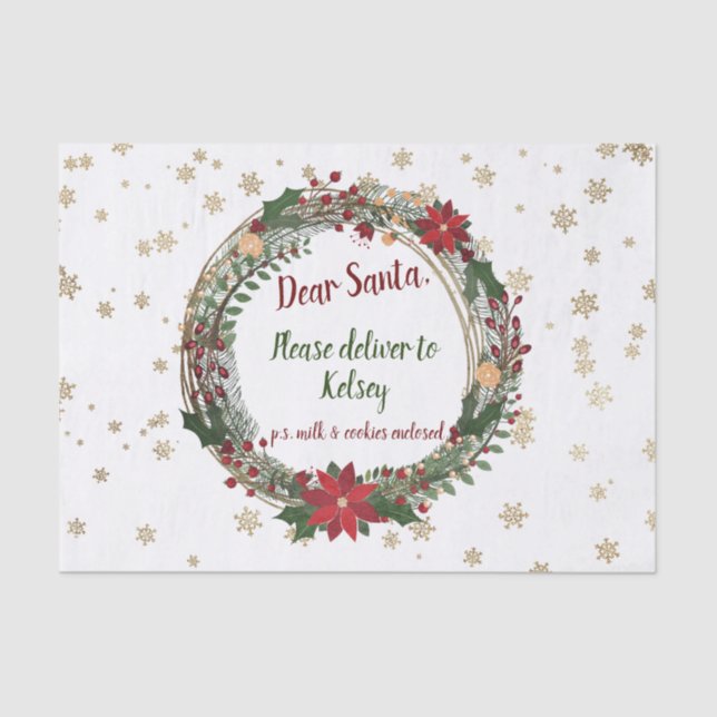Personalized Vintage Christmas Wreath Tissue Paper (Front)