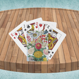 Personalized Vintage Chrysanthemum Poppy Lilac Playing Cards