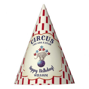 Personalized Vintage Circus Elephant Birthday Party Hat