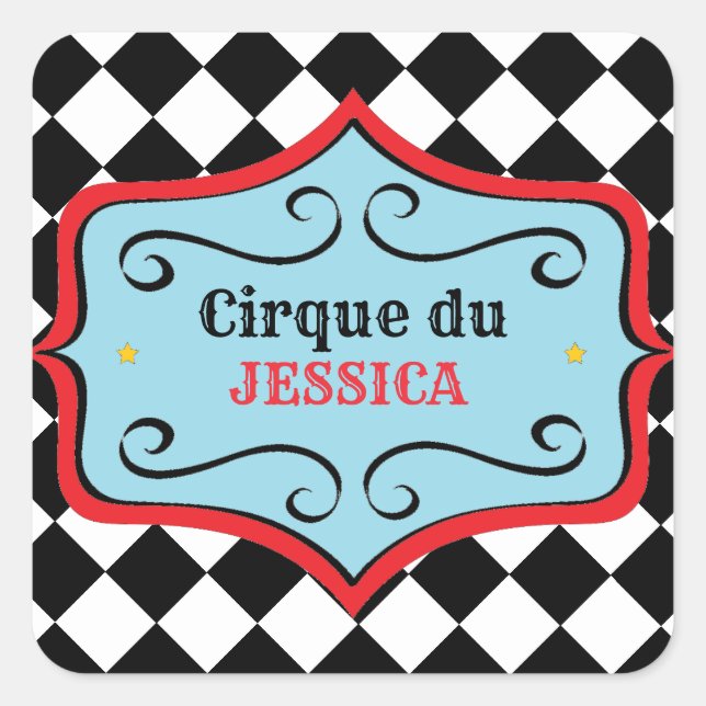 Personalized Vintage Circus Party Stickers (Front)