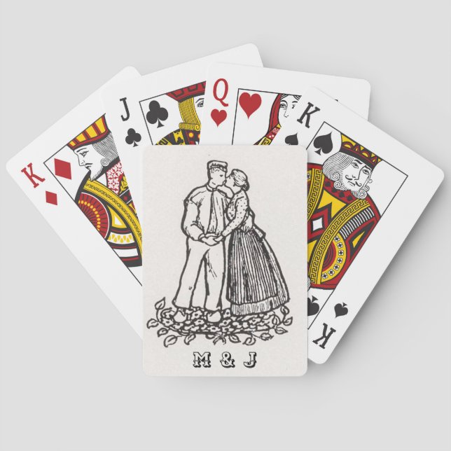 Personalized Vintage Couple Marriage Playing Cards (Back)