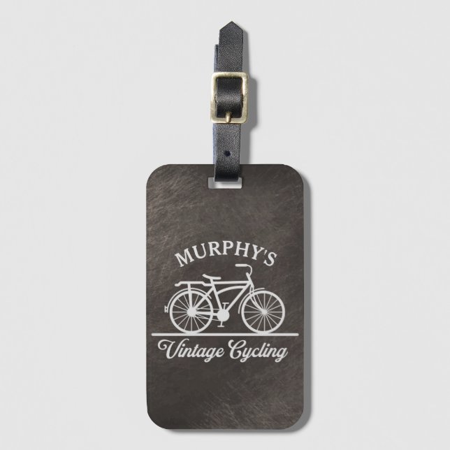 Personalized Vintage Cycling Retro Bicycle Luggage Tag (Front Vertical)