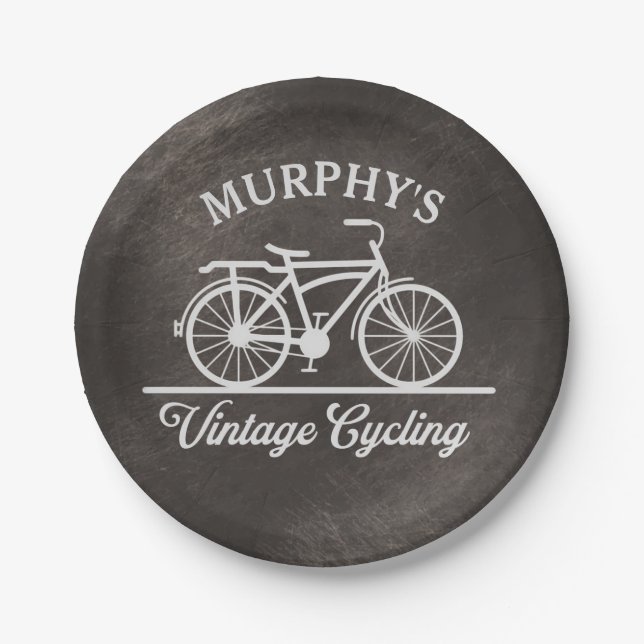 Personalized Vintage Cycling Retro Bicycle Paper Plate (Front)