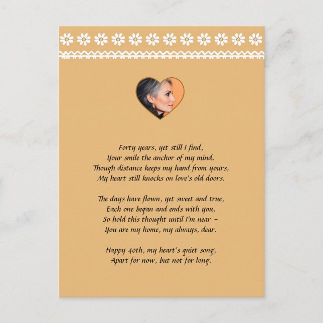 Personalized Vintage Daisy 40th Anniversary Postcard (Front)
