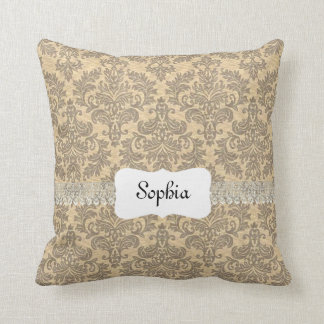 Personalized Vintage Damask Throw Pillow