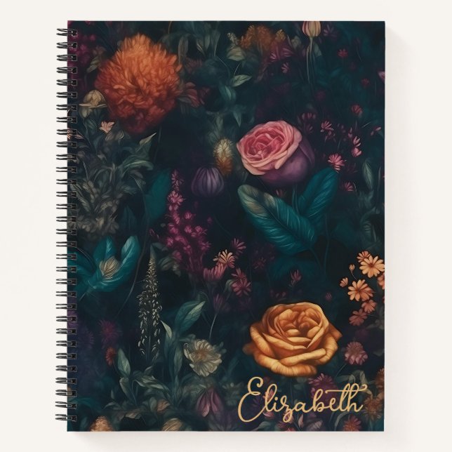 Personalized Vintage Dark Gothic Wild Rose Garden Notebook (Front)