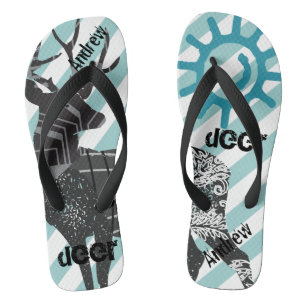Personalized Vintage Deer Sun and Stripes Pattern Flip Flops