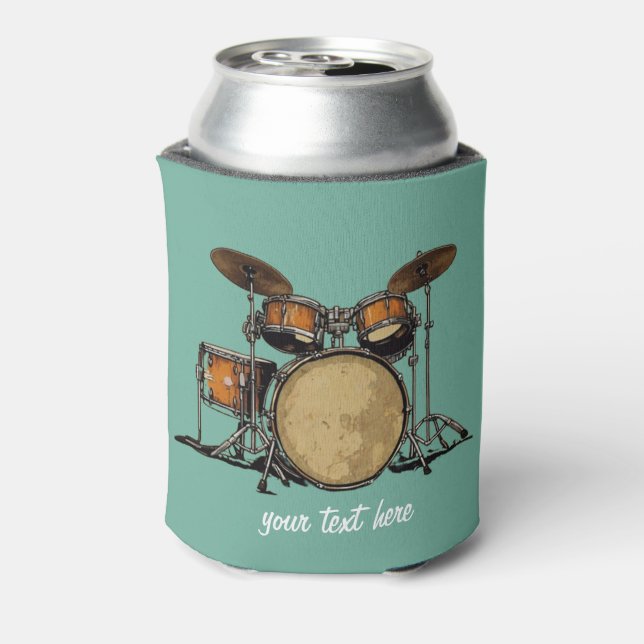 Personalized Vintage Drum Set Music Drummer Can Cooler (Can Back)