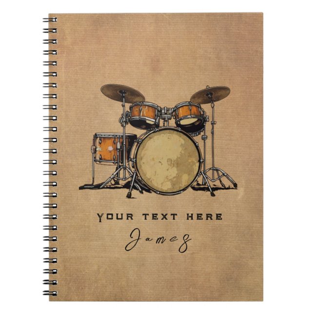 Personalized Vintage Drum Set Music Drummer    Not Notebook (Front)