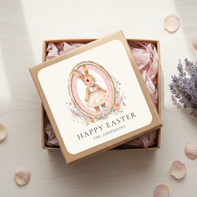 Personalized Vintage Easter Bunny Custom  Square Sticker (Creator Uploaded)