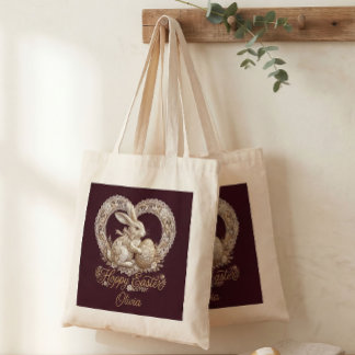 Personalized Vintage Easter Bunny Tote Bag