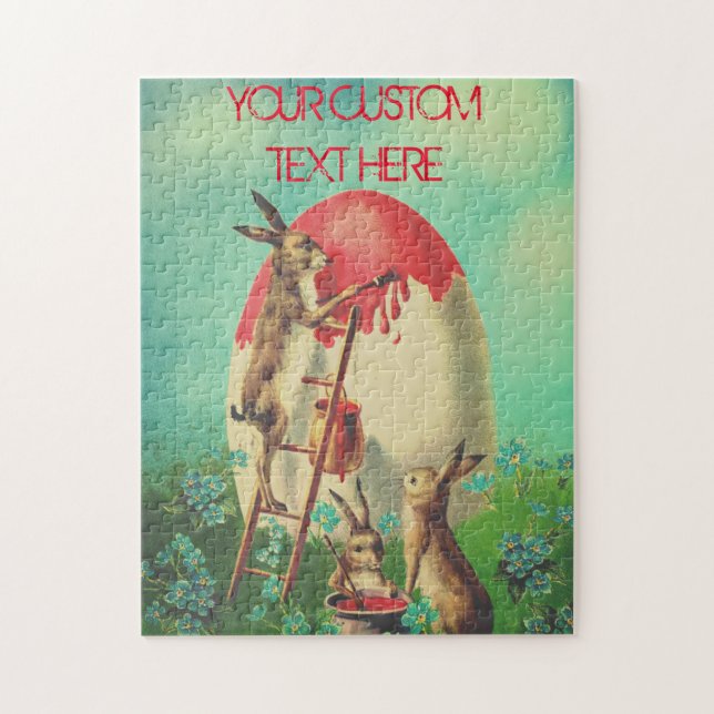 Personalized Vintage EASTER Egg Bunny Rustic Jigsaw Puzzle (Vertical)