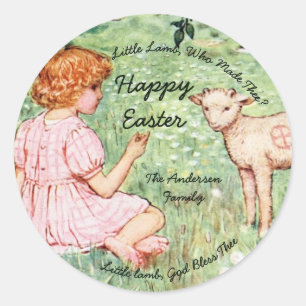 Personalized Vintage Easter Little Lamb Classic Round Sticker