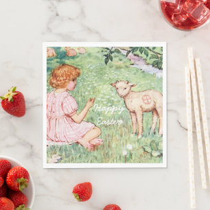 Personalized Vintage Easter Little Lamb Napkin
