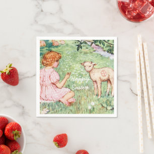 Personalized Vintage Easter Little Lamb Napkin