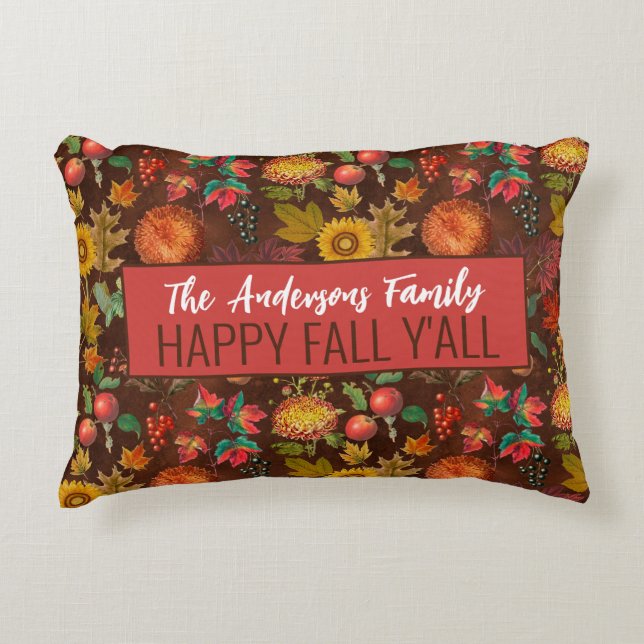 Personalized Vintage Fall Autumn Leaves Pattern Accent Pillow (Front)