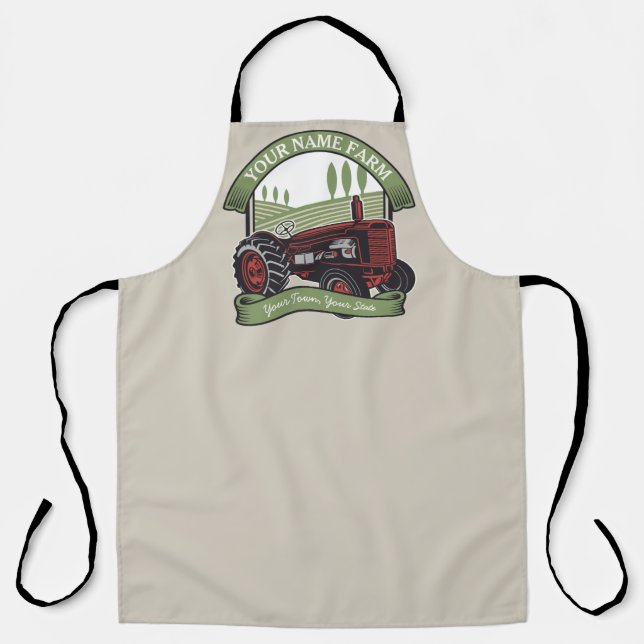 Personalized Vintage Farm Tractor Country Farmer Apron (Front)