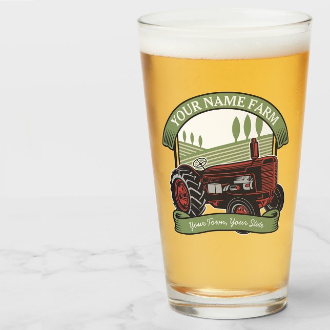 Personalized Vintage Farm Tractor Country Farmer  Glass (Creator Uploaded)