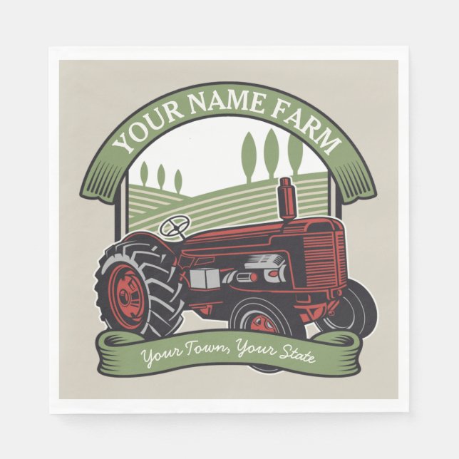 Personalized Vintage Farm Tractor Country Farmer Napkin (Front)