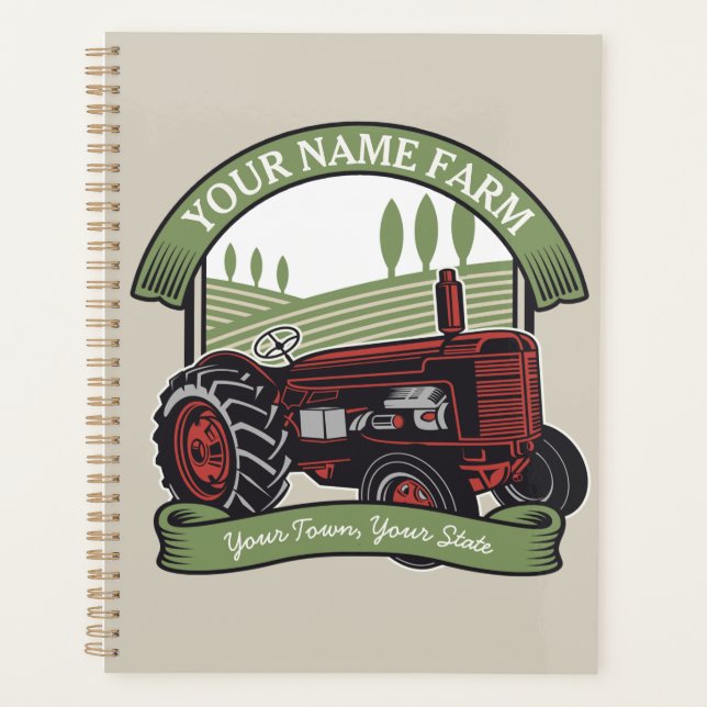 Personalized Vintage Farm Tractor Country Farmer  Planner (Front)