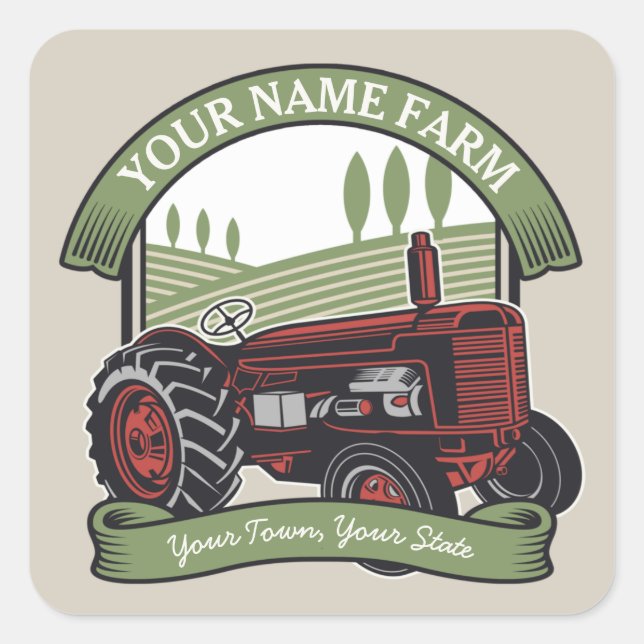 Personalized Vintage Farm Tractor Country Farmer  Square Sticker (Front)