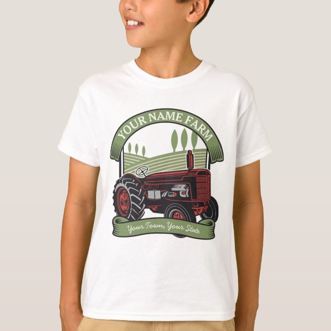 Personalized Vintage Farm Tractor Country Farmer T-Shirt (Front)