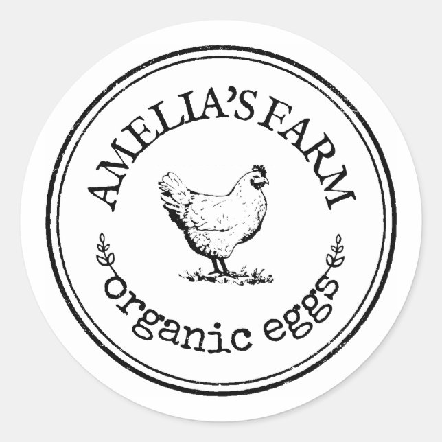Personalized Vintage Farmhouse Chicken Egg Classic Round Sticker (Front)