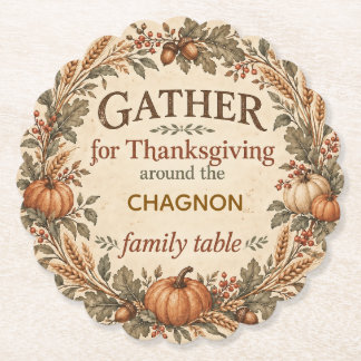 Personalized Vintage Farmhouse Thanksgiving Paper Coaster