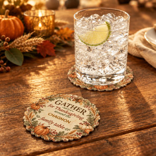 Personalized Vintage Farmhouse Thanksgiving Paper  Coaster