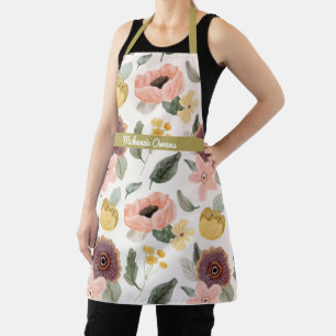 Personalized Vintage Floral Blooms Purple & Yellow Apron
