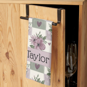 Personalized Vintage Floral Checkered Kitchen Towel