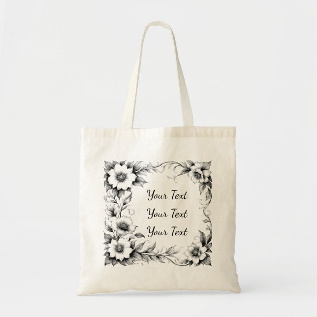 Personalized Vintage Floral Frame Tote (Front)